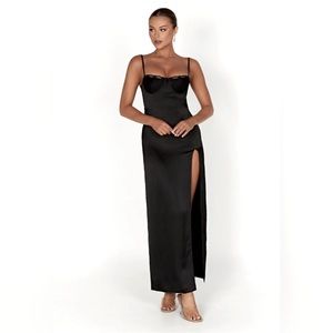 NWT Meshki Zuleyka Black Silky Satin Maxi Dress - Classy & Sexy